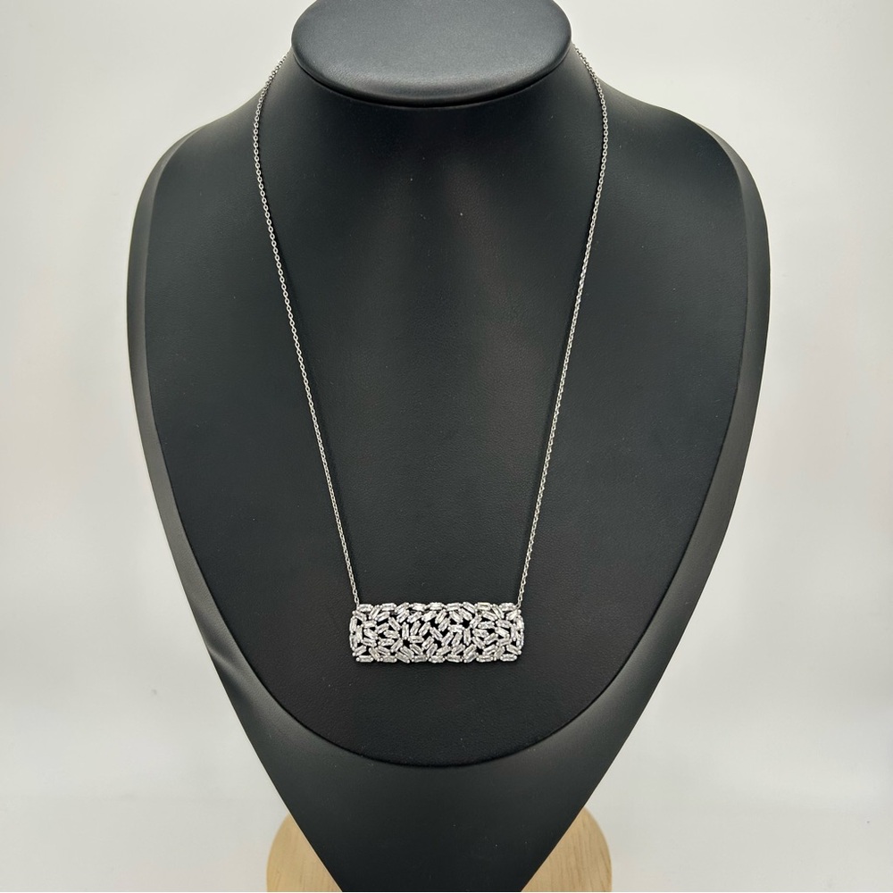 Silver Baguette Cluster Bar Pendant Necklace | CZ Sparkle | Elegant Minimalist